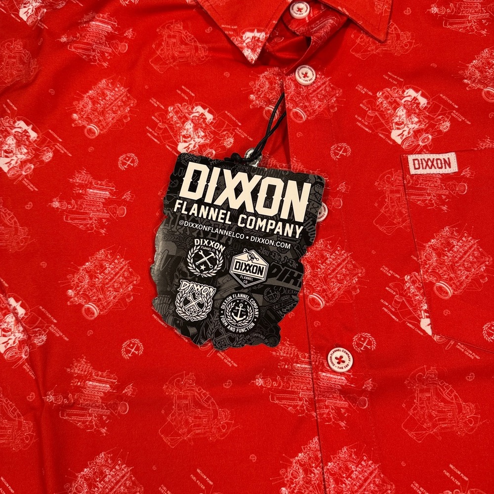 Dixxon Flannel Company Shirt‎ Mens Large Red The 350 Engine Print Button Up NWT - Picture 4 of 10